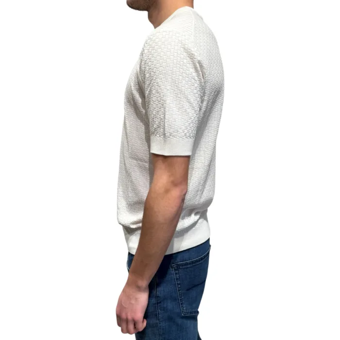 T-shirt Girocollo in Crepe Cotton Tramato Filippo De Laurentiis Bianco Latte art GC1MC CR14Q 020, foto 2 di 3