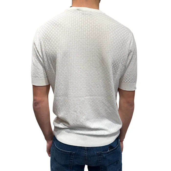 T-shirt Girocollo in Crepe Cotton Tramato Filippo De Laurentiis Bianco Latte art GC1MC CR14Q 020, foto 3 di 3