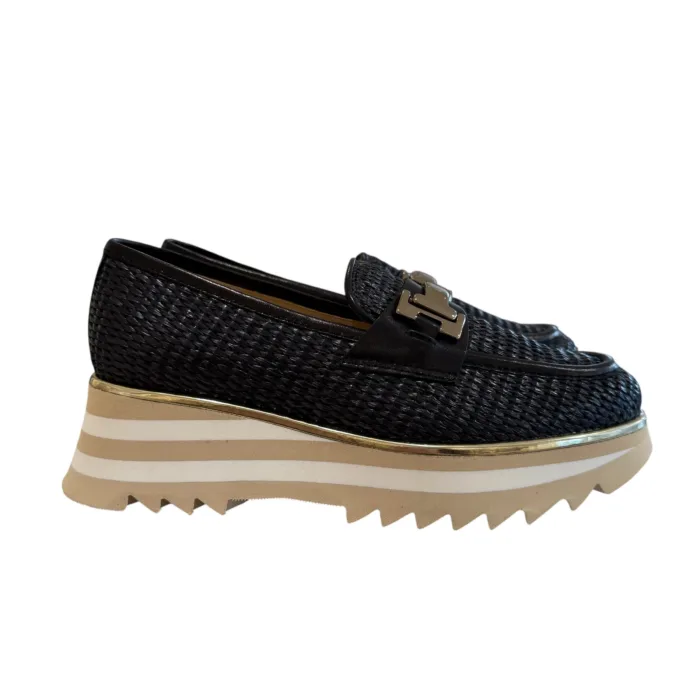 Mocassino Luca Grossi in Rafia Intrecciata Nera e Fondo in Gomma alt. 5 cm Art. L838M, foto 1 di 5