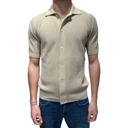 Polo Camicia Traforata in Cotone Filippo De Laurentiis Beige Ecru art. CA3MC CR14L 040