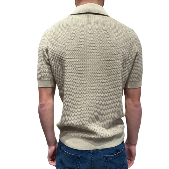 Polo Camicia Traforata in Cotone Filippo De Laurentiis Beige Ecru art. CA3MC CR14L 040, foto 3 di 3