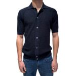 Polo Camicia Traforata in Cotone Filippo De Laurentiis Blu Navy art. CA3MC CR14L 890