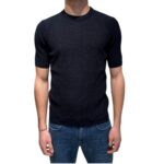 T-shirt in Crepe Cotton Intrecciato Filippo De Laurentiis Blu Navy art GC3MC CR14L 890