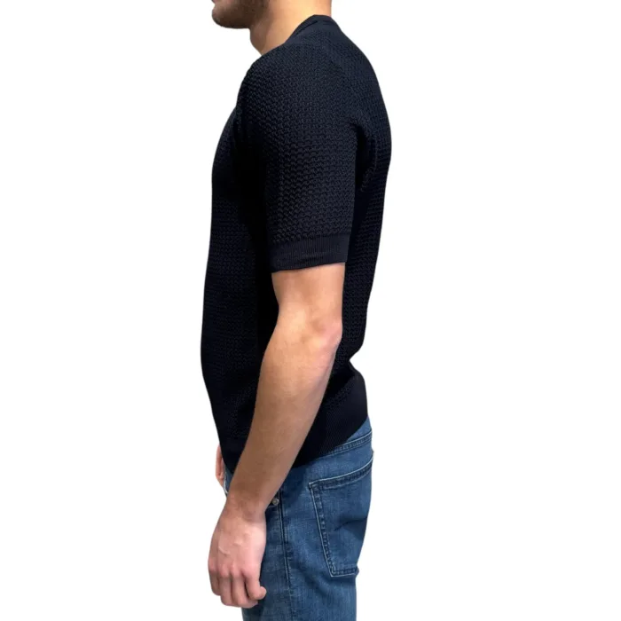 T-shirt in Crepe Cotton Intrecciato Filippo De Laurentiis Blu Navy art GC3MC CR14L 890, foto 2 di 3