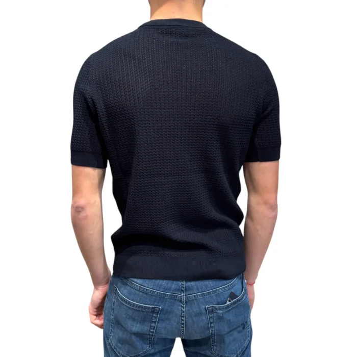 T-shirt in Crepe Cotton Intrecciato Filippo De Laurentiis Blu Navy art GC3MC CR14L 890, foto 3 di 3