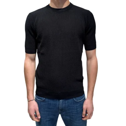 T-shirt in Crepe Cotton Intrecciato Filippo De Laurentiis Nero art GC3MC CR14L 990