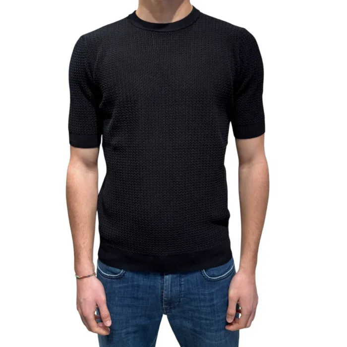 T-shirt in Crepe Cotton Intrecciato Filippo De Laurentiis Nero art GC3MC CR14L 990, foto 1 di 3