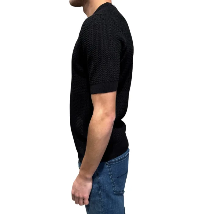 T-shirt in Crepe Cotton Intrecciato Filippo De Laurentiis Nero art GC3MC CR14L 990, foto 2 di 3