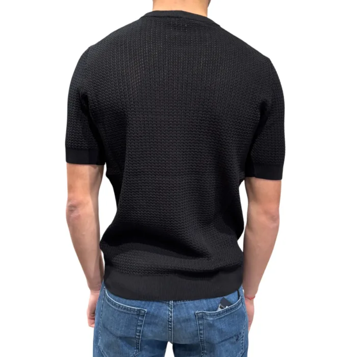 T-shirt in Crepe Cotton Intrecciato Filippo De Laurentiis Nero art GC3MC CR14L 990, foto 3 di 3
