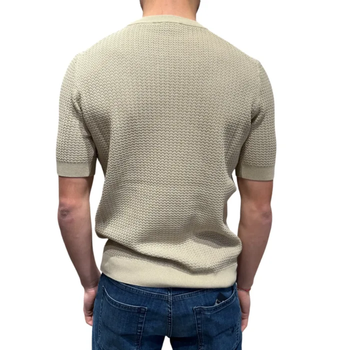T-shirt in Crepe Cotton Intrecciato Filippo De Laurentiis Beige Ecru art GC3MC CR14L 040, foto 3 di 3