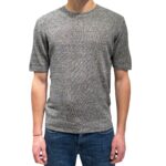 T-shirt Girocollo Ferrante in Maglia di Misto Lino e Cotone Melange Grigio art 55R21105 Col 211