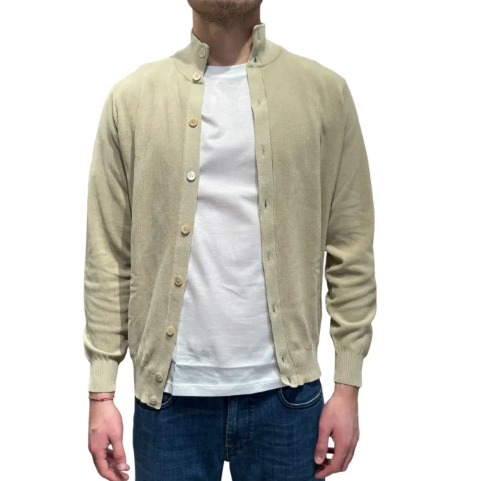 Cardigan Blouson Filippo De Laurentiis in Crepe Cotton Ecru Beige art. BB1ML CR12S 040, foto 1 di 4