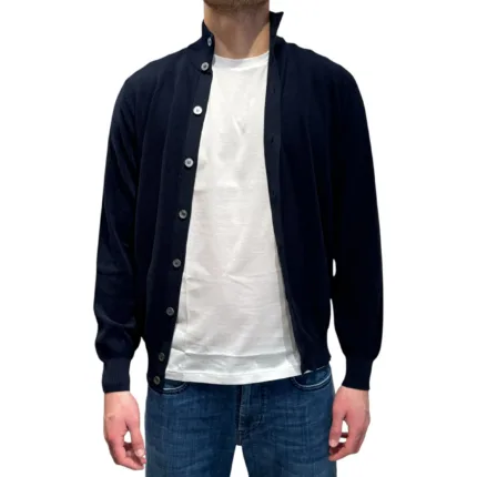 Cardigan Blouson Filippo De Laurentiis in Crepe Cotton Blu Navy art. BB1ML CR12S 890