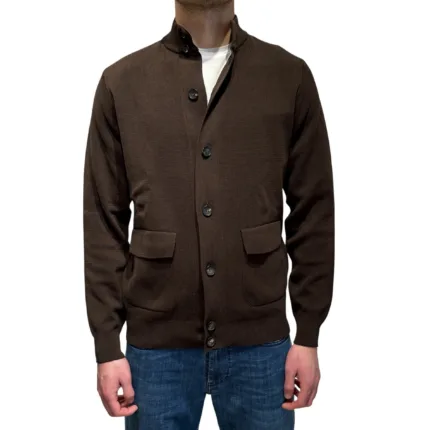 Cardigan Blouson Filippo De Laurentiis in Cotone Punto Milano Testa di Moro art. BB1MLTP CR12M 190