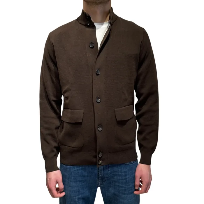 Cardigan Blouson Filippo De Laurentiis in Cotone Punto Milano Testa di Moro art. BB1MLTP CR12M 190, foto 1 di 3