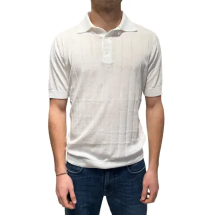 Polo in Cotone a Coste Filippo De Laurentiis Bianco art. PL1MC CR14C 001