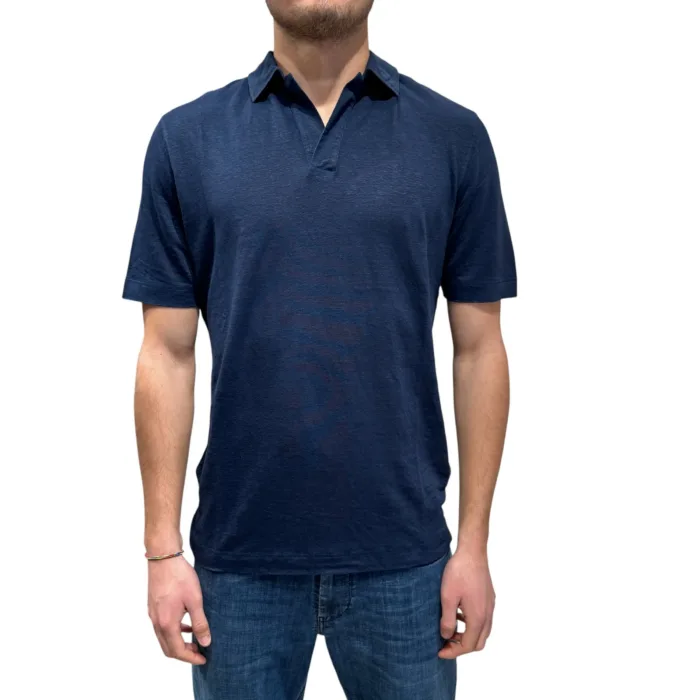 Polo in Lino Filippo De Laurentiis Blu Indaco art PLMCSKIT JERLIN U880, foto 1 di 3