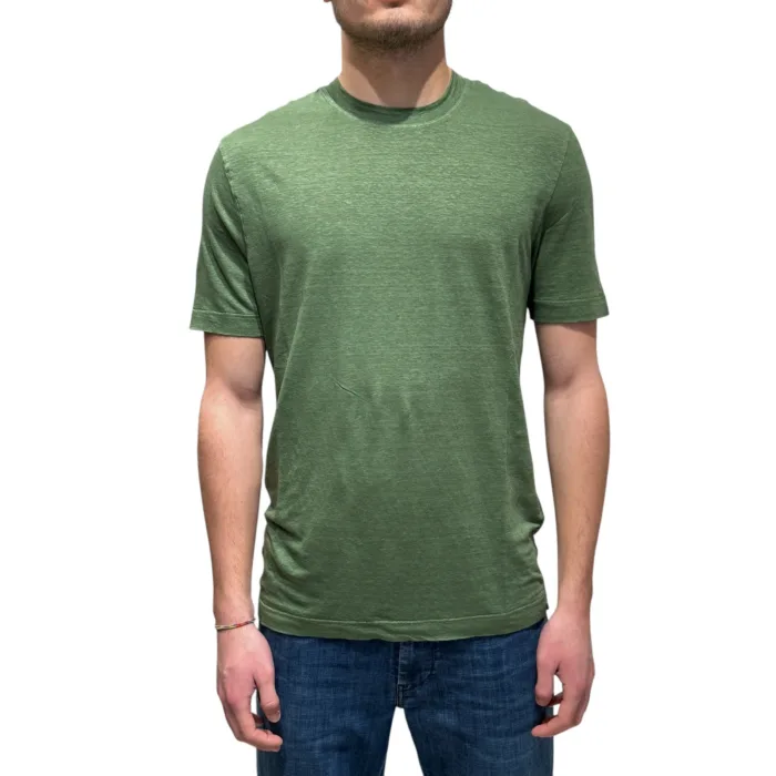 T-shirt in Lino Filippo De Laurentiis Verde Oliva art TSMC JERLIN U560, foto 1 di 3