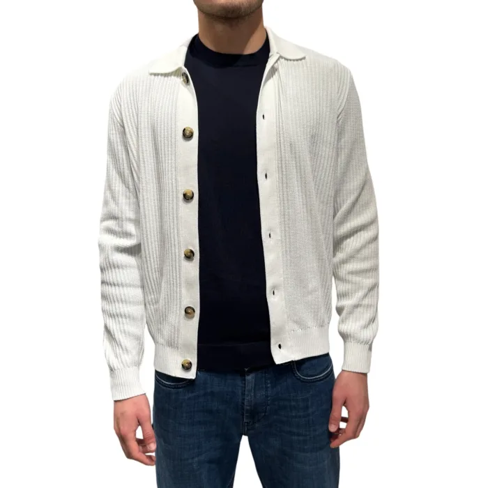 Cardigan con Bottoni Ferrante in Cotone Tramato Bianco art. 55U25603 Col 001, foto 2 di 4