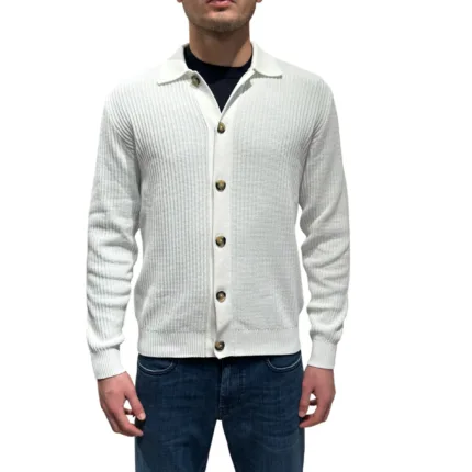 Cardigan con Bottoni Ferrante in Cotone Tramato Bianco art. 55U25603 Col 001