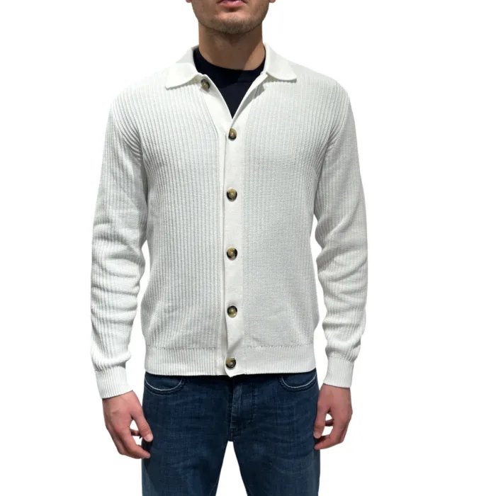 Cardigan con Bottoni Ferrante in Cotone Tramato Bianco art. 55U25603 Col 001, foto 1 di 4