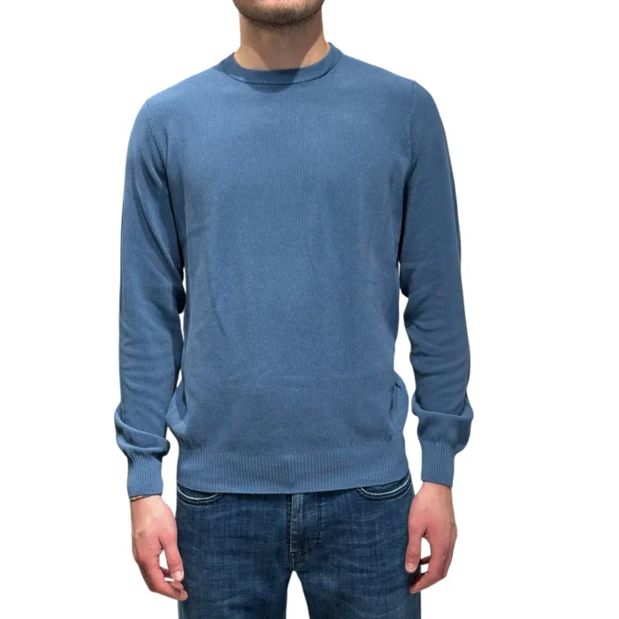 Maglione Girocollo in Cotone Chicco di Riso Filippo De Laurentiis Azzurro Avio art GC1ML CR12S 870, foto 1 di 3