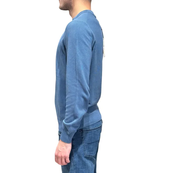 Maglione Girocollo in Cotone Chicco di Riso Filippo De Laurentiis Azzurro Avio art GC1ML CR12S 870, foto 2 di 3