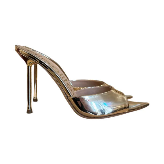 Sabot Mules Ninalilou in Pelle Specchio Platino Tacco 10 cm art. 361008PX, foto 1 di 5
