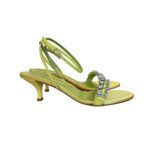Sandalo Lella Baldi in Raso Verde Lime E Applicazione Gioiello Tacco 6 cm art. L143