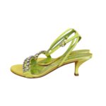 Sandalo Lella Baldi in Raso Verde Lime E Applicazione Gioiello Tacco 6 cm art. L143 - immagine 3