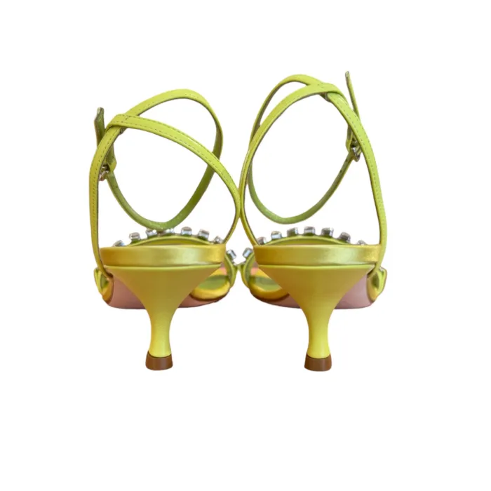 Sandalo Lella Baldi in Raso Verde Lime E Applicazione Gioiello Tacco 6 cm art. L143, foto 4 di 4