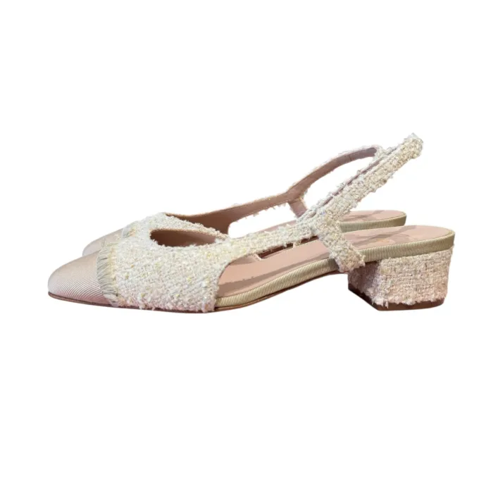 Slingback Roberto Festa in Tweed Avorio, Tacco 4 cm art. Acanto, foto 4 di 5