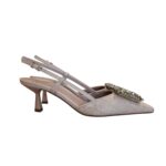 Slingback Roberto Festa in Tessuto Intrecciato Beige con Dettaglio Gioiello, Tacco 7 cm art. Julien