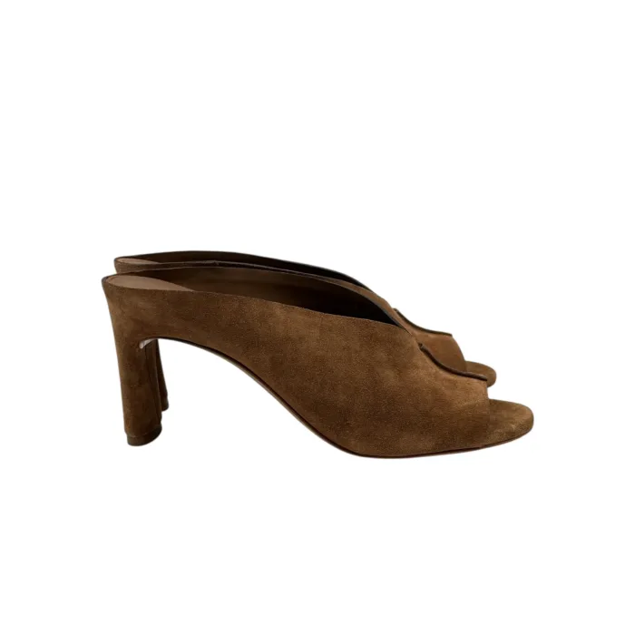 Sandalo Del Carlo Sabot Mules Open Toe in Camoscio Tabacco art. 11725 Metis Softy Noce, foto 1 di 5