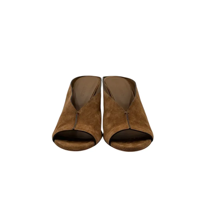 Sandalo Del Carlo Sabot Mules Open Toe in Camoscio Tabacco art. 11725 Metis Softy Noce, foto 3 di 5