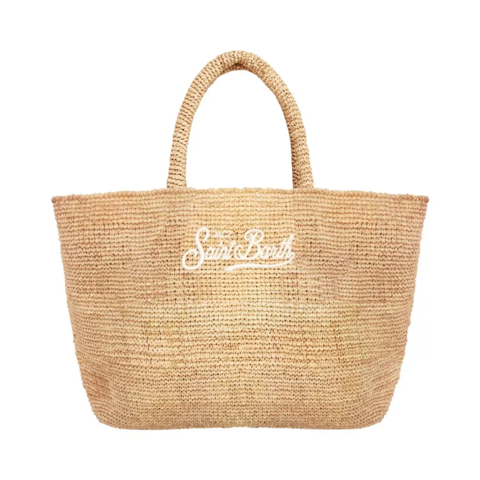 Borsa Media A Mano Mc2 Saint Barth in Rafia Beige Scritta Bianca art. Raffia Beach Mid 11 Essential EMB, foto 1 di 1