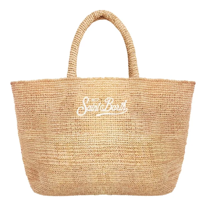 Borsa Grande A Mano Mc2 Saint Barth in Rafia Beige Scritta Bianca art. Raffia Beach 11 Essential EMB, foto 1 di 1
