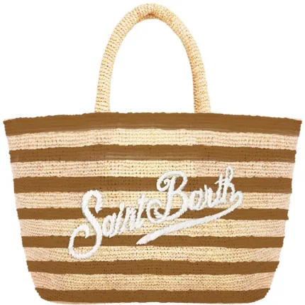 Borsa Grande Mc2 Saint Barth a Righe Beige e Marroni art. Raffia Beach Stripes M 18 EMB
