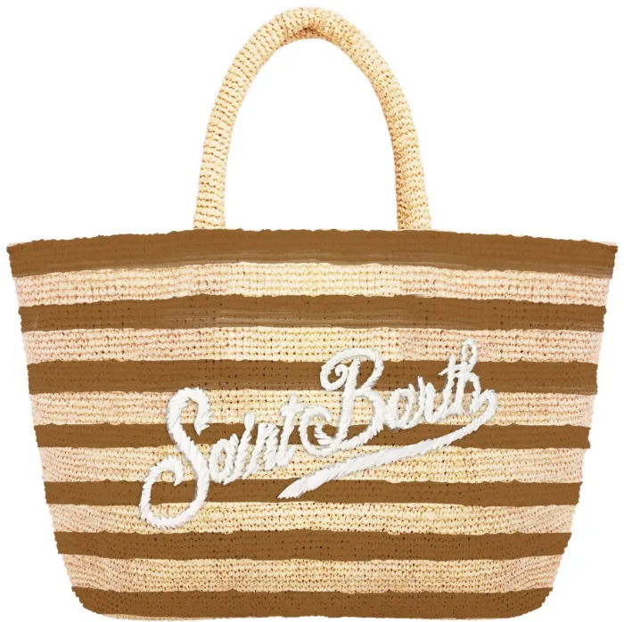 Borsa Grande Mc2 Saint Barth a Righe Beige e Marroni art. Raffia Beach Stripes M 18 EMB, foto 1 di 1