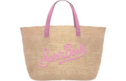 Borsa A Mano Piccola Con Tracolla Mc2 Saint Barth in Rafia Beige Dettagli Rosa art. Raffia City Mini 1121 EMB
