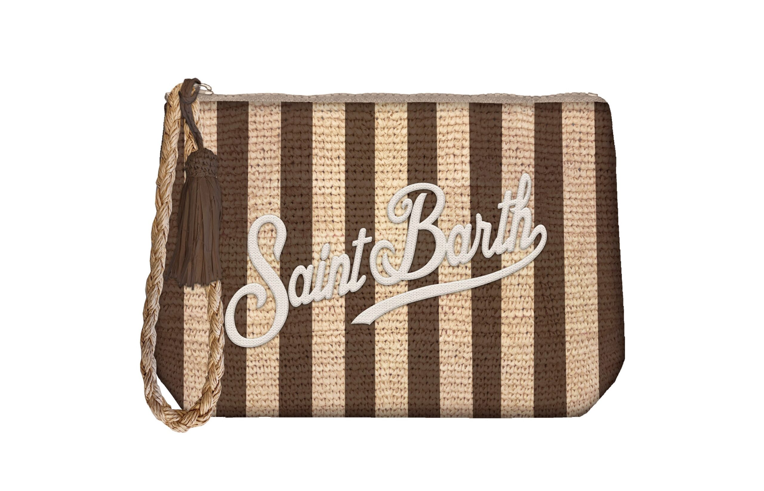 RAFFIA POUCH_STRIPES S V 18 EMB Borsa Piccola A Tracolla Mc2 Saint Barth in Rafia Beige e Bordeaux a Righe art. Raffia Pouch Stripes S V 18 EMB - immagine 1