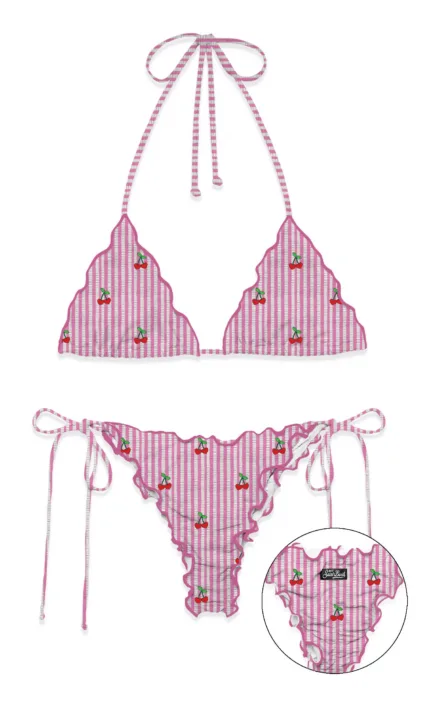 Completo Costume Brasiliana e Triangolo Mc2 Saint Barth A Righe Con Ciliegie art. Sagitami Seersucker Stripes V Cherry 23 EMB