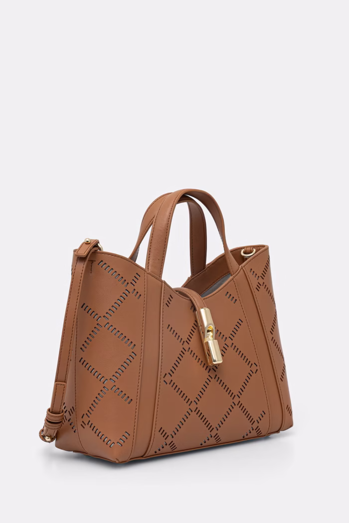 Borsa A Mano Media con Tracolla Furla In Pelle Traforata color Cammello art. Furla Goccia WB01789-BX3947, foto 2 di 4