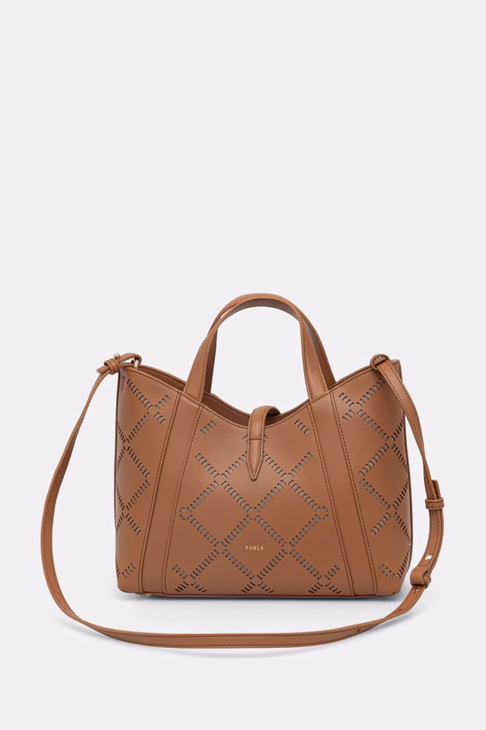 Borsa A Mano Media con Tracolla Furla In Pelle Traforata color Cammello art. Furla Goccia WB01789-BX3947, foto 4 di 4