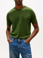 T-shirt Uomo Tommy Hilfiger Regular fit Verde Militare in Cotone con Bandierina cod MW0MW39995 L01