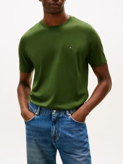 T-shirt Uomo Tommy Hilfiger Regular fit Verde Militare in Cotone con Bandierina cod MW0MW39995 L01