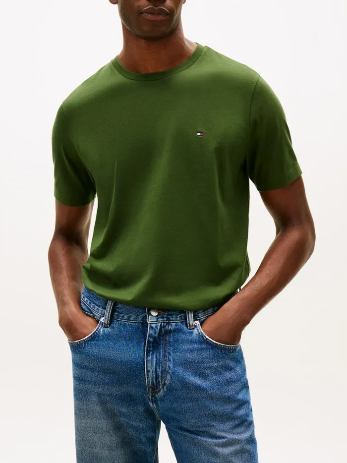 T-shirt Uomo Tommy Hilfiger Regular fit Verde Militare in Cotone con Bandierina cod MW0MW39995 L01, foto 1 di 2