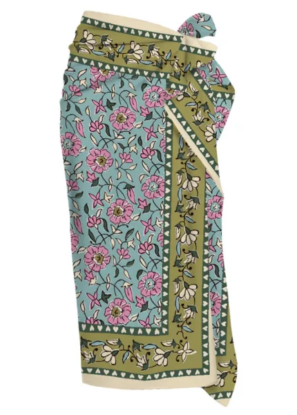 Pareo Mc2 Saint Barth Stampa Floreale Celeste e Rosa art. Thaiti Silk Voile Jaipur Harmony 31