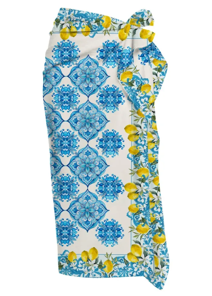 Pareo Mc2 Saint Barth Fantasia Maiolica e Limoni art. Thaiti Silk Voile Lemon Maj 34, foto 1 di 1
