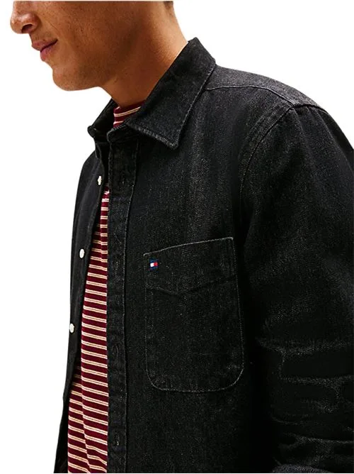 Camicia Uomo Tommy Hilfiger regular fit in Black Denim con bandierina cod MW0MW40494 1BY, foto 3 di 3